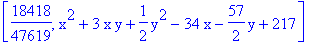 [18418/47619, x^2+3*x*y+1/2*y^2-34*x-57/2*y+217]